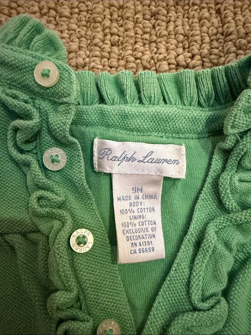 Ralph Lauren Green Ruffle Polo Baby One-Piece 9 month